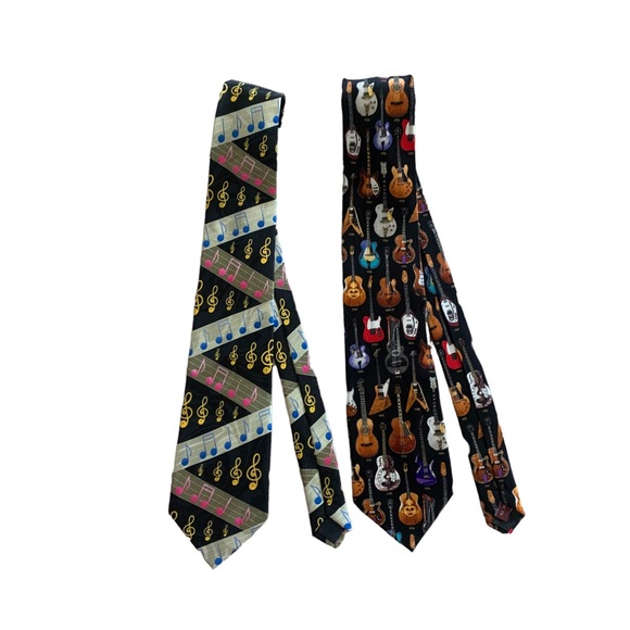 Lot of 2 Hand Made Music Inspired Men’s Ties Guitar Music Notes Prints - Picture 1 of 10